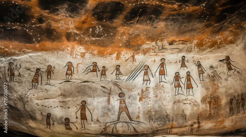 Ancient Cave Art Depicting Group of People