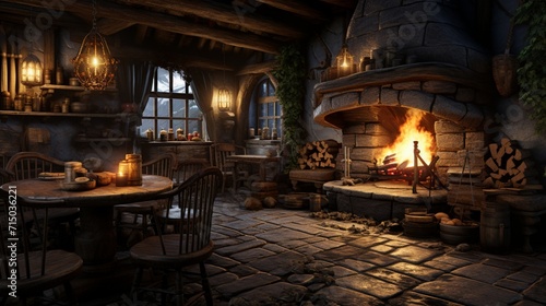 Inviting Atmosphere  Warm and Cozy Cabin Interior with a Crackling Fireplace - AI-Generative