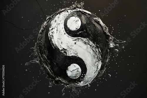 Yin Yang symbol on black background photo