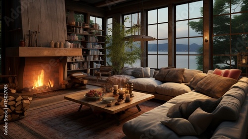 A Cozy Coastal-Style Living Space Adorned with Warm Tones and Stylish Decor - AI-Generative