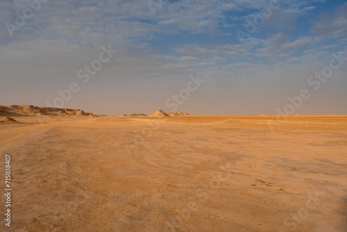 Beautiful landscape in Middle of Sahara Desert in Tunisia  North Africa. Sand dunes and rock formations