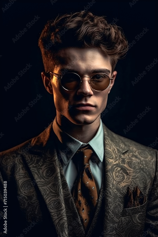 Fashionable male model in a trendy suit and sunglasses. AI Generated.. Fashionable male model in a trendy suit and sunglasses. AI Generated..