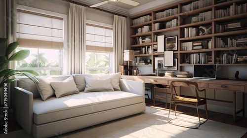 Inviting Tranquil Hybrid  A Cozy Guest Room-Home Office Combo with Tranquil Ambiance - AI-Generative