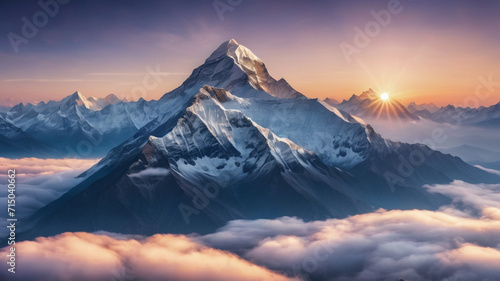 Himalayan mountain top above the clouds. Mountains seem so close, offering epic views of the legendary peaks of Dhaulagiri and Machapuchare photo