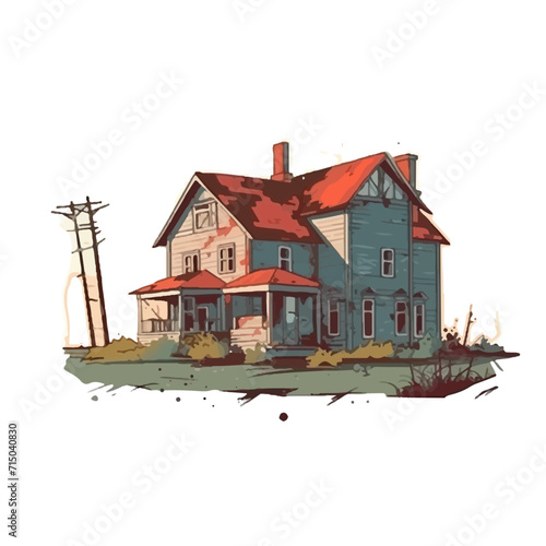 ABANDONED CRACK HOUSE OLD VECTOR ART ILLUSTRATION