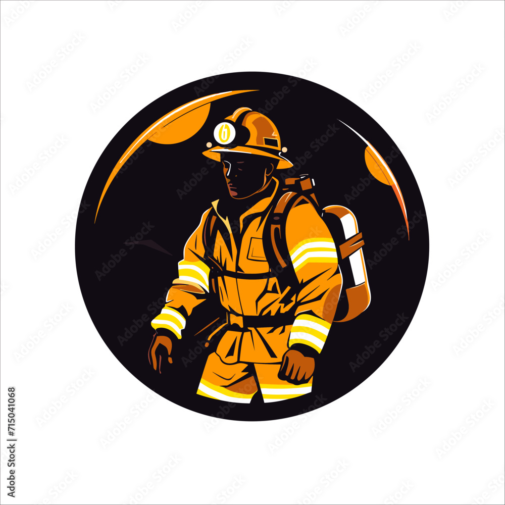 Naklejka premium FIREFIGHTER character hero in rounded circle template logo