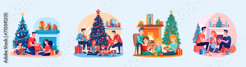 family christmas activity holiday set vector art