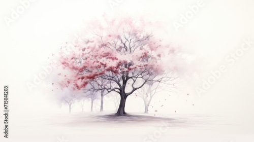 A piece of art featuring blossoming trees on a white background, highlighting the organic beauty of nature.