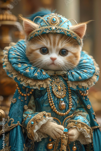 Cute cat dressed in Venetian carnival costume generative ai