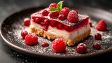 Cheesecake with raspberries and mint