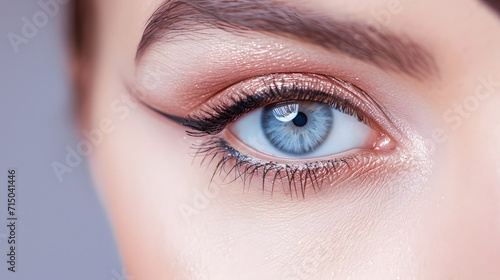 close up of eye with makeup, Close-up Eye Makeup, Detailed Mascara Application, Blue Eye Beauty