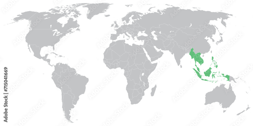 ASEAN member states on map of the world