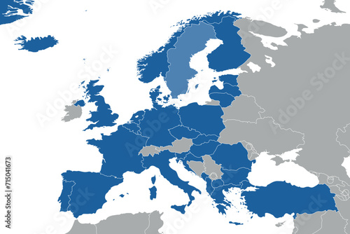 North Atlantic organization member states on map of the Europe