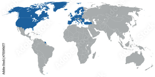 North Atlantic organization member states on map of the world photo