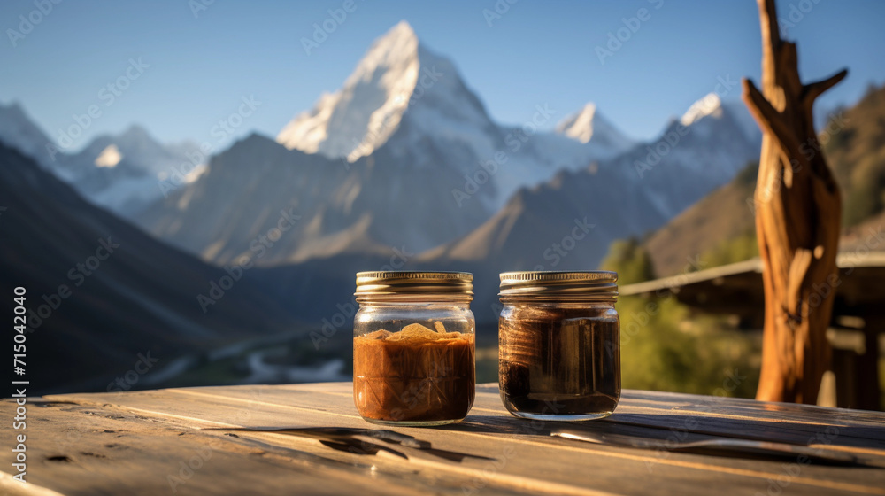 Mountain Wellness: Morning Light Highlights Shilajit with Hunza Peaks