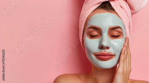 Spa Day Facial Mask, Woman Relaxing with Clay Treatment, Skincare Routine, woman with facial mask