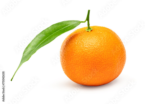 mandarin with green leaf isolated on white background. clipping path
