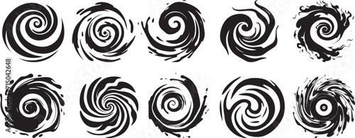 Water swirls, spherical spiral shapes, black and white decorative vector graphics photo