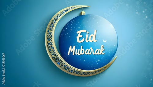 A blue Eid Mubarak Background with moon  Eid celebration