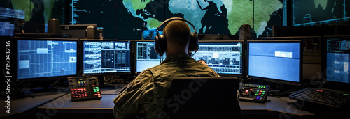 military man in front of monitors