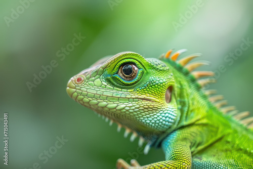 Green lizard. Beautiful animal in the nature habitat. Lizard from forest. Green Garden Lizard, Calotes calotes, detail eye portrait © Kateryna