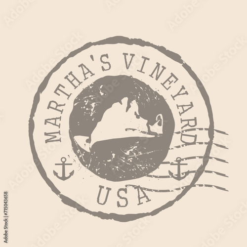 Stamp Postal of Martha s Vineyard island. Map Silhouette rubber Seal.  Design Retro Travel. Seal  Map of Martha s Vineyard grunge  for your design. United States.  EPS10