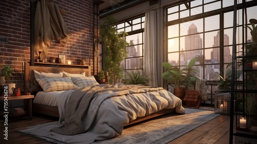 Serene Ambiance in a Cozy Loft-Inspired Master Bedroom with a Thoughtfully Designed Interior - AI-Generative