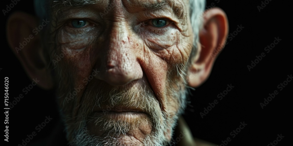 An aged veteran, lost in thought, reflecting the hidden wounds of war. Generative AI.