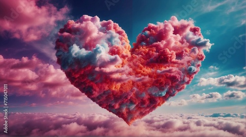 Beautiful colorful valentine day heart in the clouds as abstract background and wallpaper