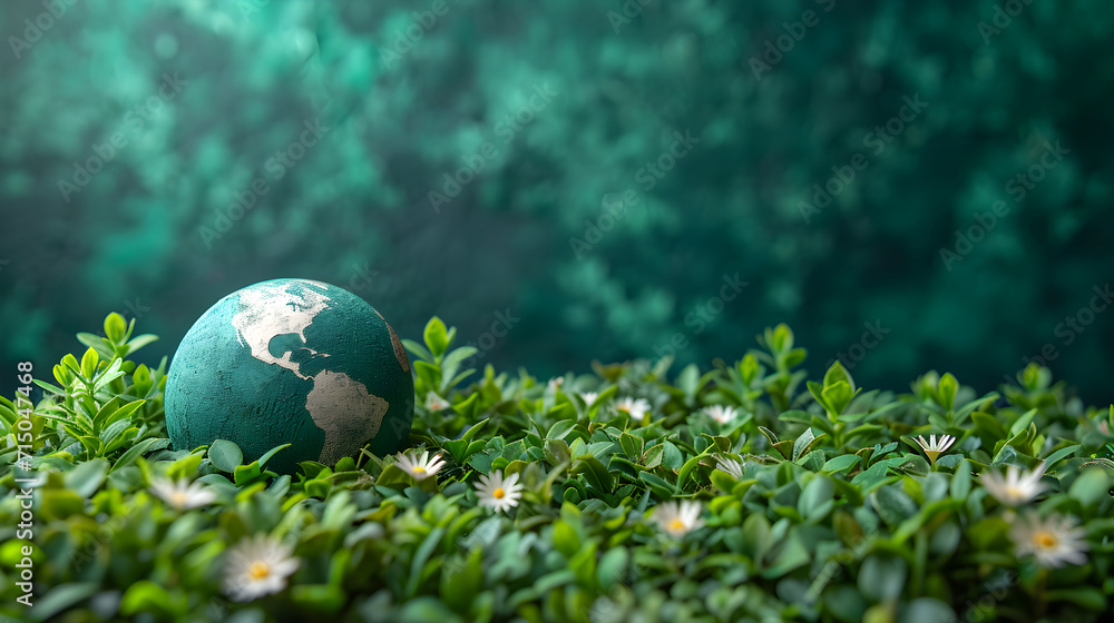 Earth Day background: Earth among nature in a sustainable space. Concept of ecology, conservation, environment. Copy space. Earth Day background: Earth among nature in a sustainable space. Concept of ecology, conservation, environment. Copy space.