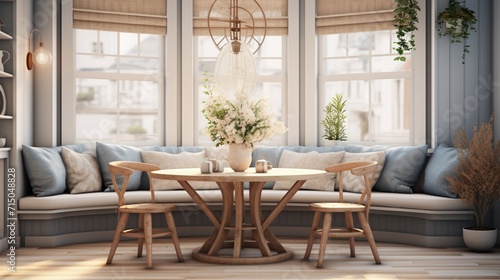 A Cozy Scandinavian Dining Space with a Round Table  Minimalist Decor  and Warm Lighting - AI-Generative