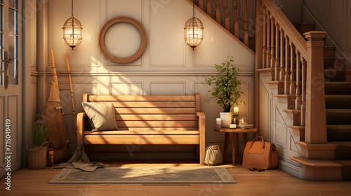 Inviting Scandinavian Foyer with Warm Wood Tones Creating a Cozy Atmosphere - AI-Generative © Being Imaginative