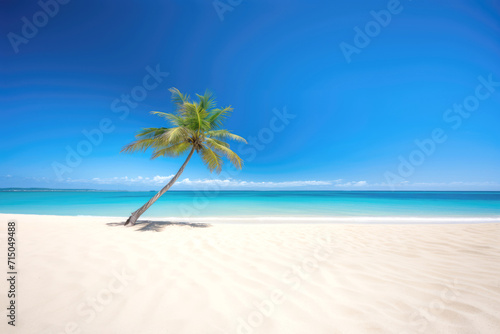Tropical Beach with Single Palm Tree