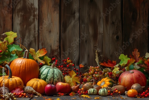 Autumn Abundance with Pumpkins and Fall Leaves 