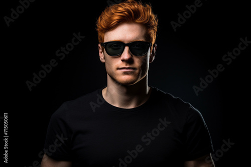 Handsome ginger man isolated on black background