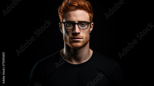 Handsome ginger man isolated on black background