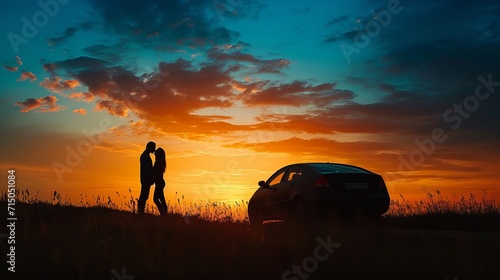 Couple kissing in sunset