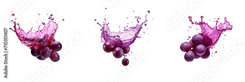 Set of grape with grape juice splash isolated on a transparent background