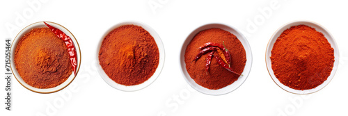 Set of chili powder top view isolated on a transparent background
