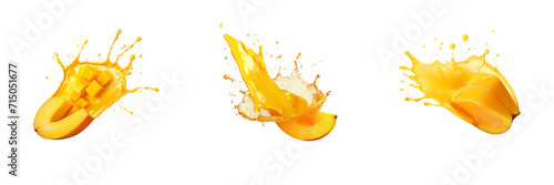 Set of mango slice with mango juice splash isolated on a transparent background photo