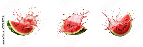 Set of watermelon slice with watermelon juice splash isolated on a transparent background