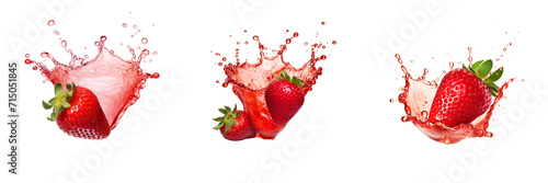 Set of strawberry with strawberry juice splash isolated on a transparent background