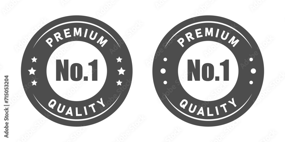 No 1 premium quality logo stamp set with star in grey and white color. No.1 quality logo grey icon vector design for brand label or banner