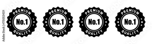No 1 premium quality logo stamp set with pointed and rounded zig zag style in black and white color. No.1 quality logo black icon vector design for brand label or banner