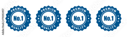 No 1 premium quality logo stamp set with pointed and rounded zig zag style in blue and white color. No.1 quality logo blue icon vector design for brand label or banner