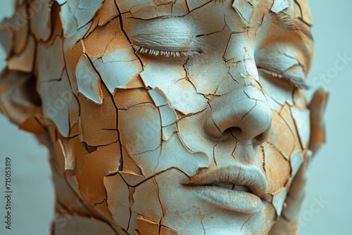 A detailed close-up view of a sculpture depicting a woman's face. Perfect for art enthusiasts or anyone looking for an elegant and timeless image