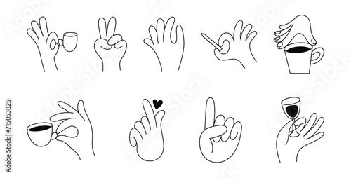 Vector line simple illustrations, hands and gesture in outline style