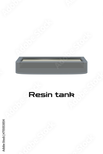 Resin tank for photopolymer 3D printer. Plastic bath with polymer for SLA DLP LCD stereolithography printer with UV light vector illustration isolated on white background
