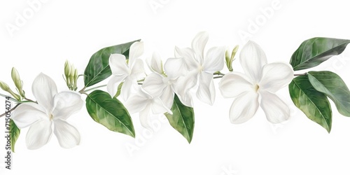 A branch of white flowers with green leaves. Can be used for floral arrangements or nature-themed designs © Fotograf