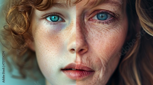Poignant Portrait Displaying the Dichotomy of Youth and Age Through a Split Face Technique
